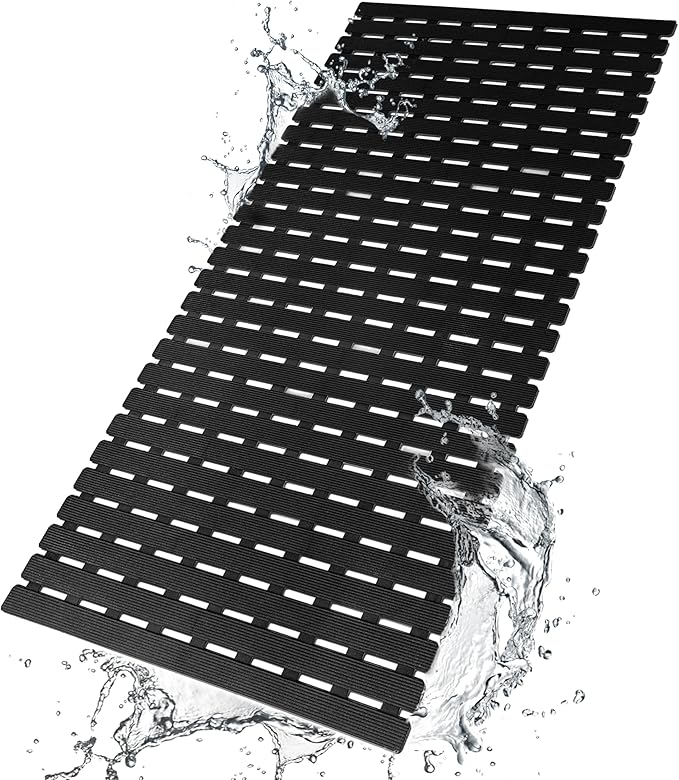 BEMISO Shower Mat Non Slip Bathtub Mat with Suction Cups and Drain Holes 37.4 x15.7 Inch Bath Mat for Tub & Shower.Easy Dry,Easy to Cut,Eco-Friendly