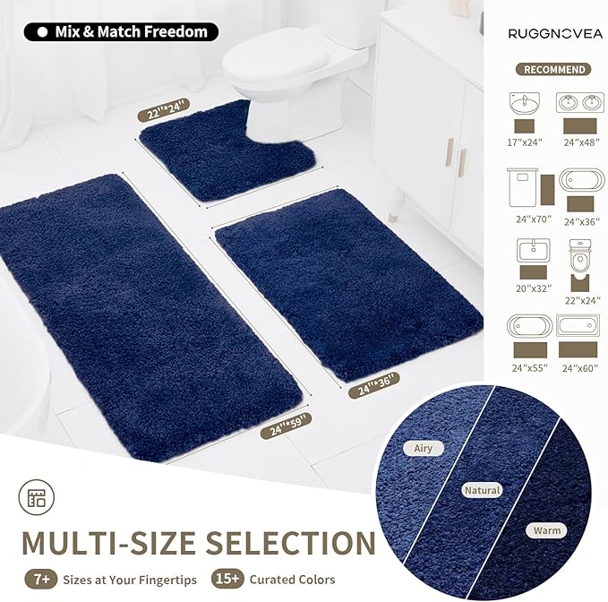 White Toilet Rugs U Shaped Washable, 24x22 Contour Bath Rugs for Toilet, Luxury Ultra Soft Microfiber U-Shaped Toilet Rug, Non Slip Absorbent Machine Washable Bathroom Mat for Toilet, Navy