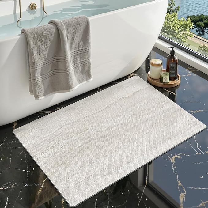 LUMI Ultra Thin Bath Mat, Super Absorbent Quick Dry Bathroom Rugs, Non-Slip Bathroom Mats, Marble Bathmats Fit Under Door, Bathtub, Sink, Shower Room, 17"x30", Light Grey