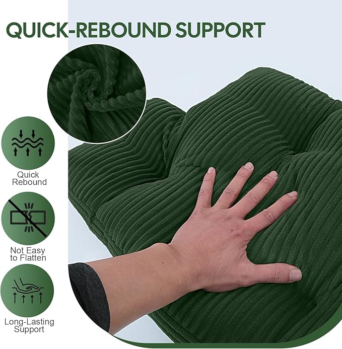 Lumbar Support Pillow for Recliner, Large Back Support Pillow for Office Chair, Tufted Corduroy Back Cushion for Elderly, Lower Back Pain Relief, Ideal for Sofa & Couch, Green