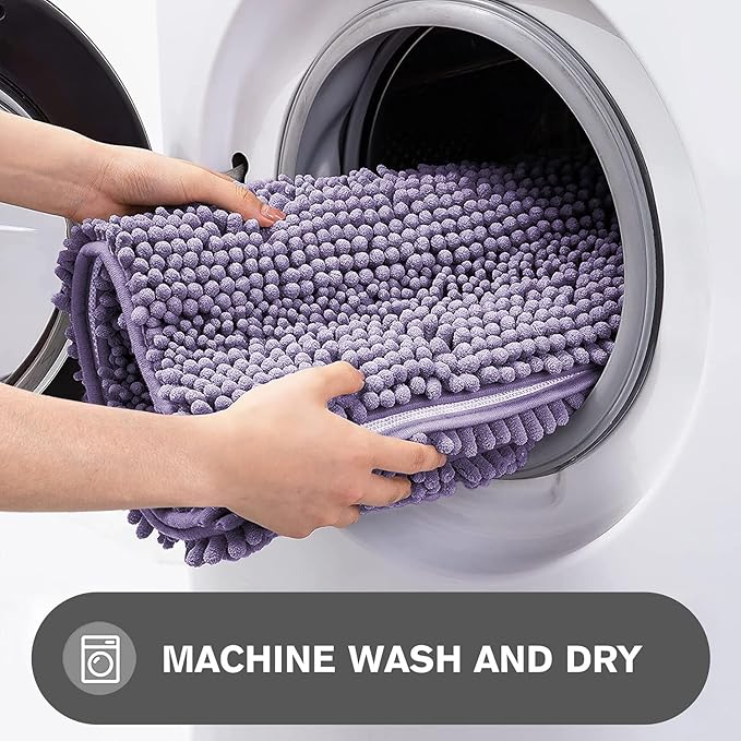 Lavender Bathroom Rugs Sets 2 Piece – Absorbent and Washable Bath Mat, Non-Slip, Thick Soft Chenille Bath Rugs for Bathroom Floor, Shower, Sink - 20" x 32"+24" x 36"