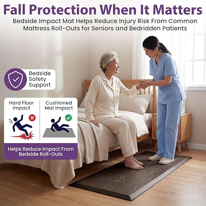 ProHeal Fall Mat for Elderly - Non-Slip Floor Mat for Seniors - Bedside Safety Fall Prevention - Elegantly Designed Brown Bedside Pads for Elderly - 70" x 24" x 0.7"