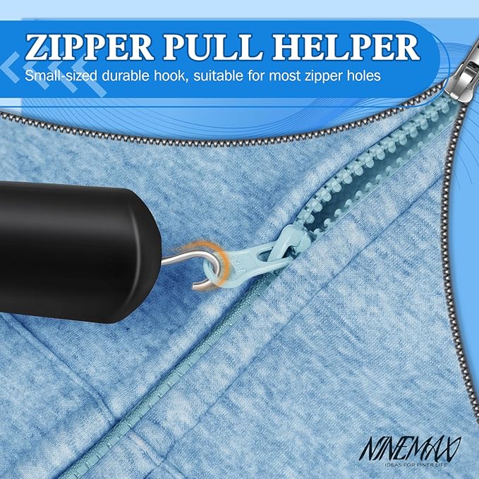 NINEMAX Button Hook Assist Tool with Zipper Pull for Seniors, One Hand Button Fastener Puller Helper for Shirt Wedding Dress, Dressing Aid for Elderly, Arthritis, Parkinson's (2 Pack)
