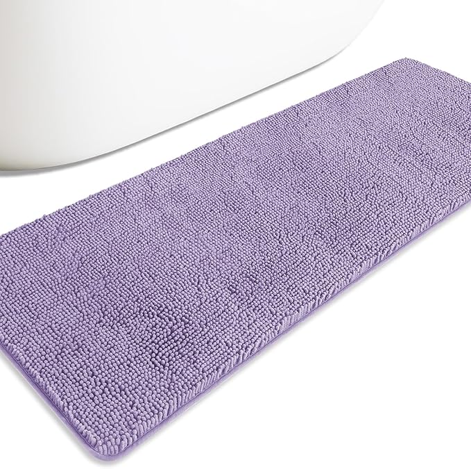 Bathroom Runner Rug 24 x 72 Non Slip – Extra Long Bath Mat | Absorbent and Washable Thick Chenille Runner Rug for Bathroom, Shower, Tub, Sink(Lavender)