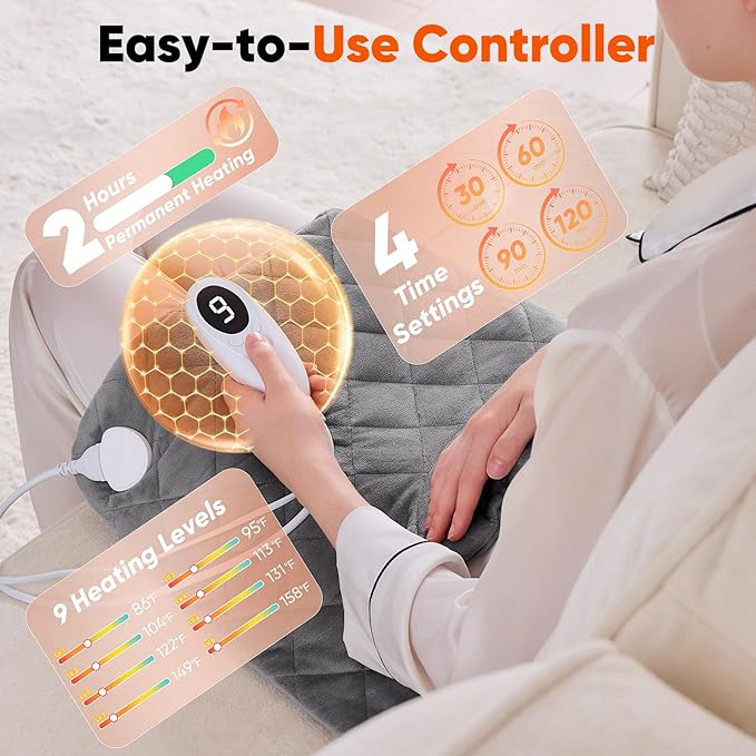 Weighted Heating Pad for Neck Shoulders and Back, Mothers Day Gifts for Mom Wife Grandma, Birthday Gifts for Women Men Dad, Instant Electric Heated Blanket with 9 Heat Options 4 Auto-Off Timer, Grey