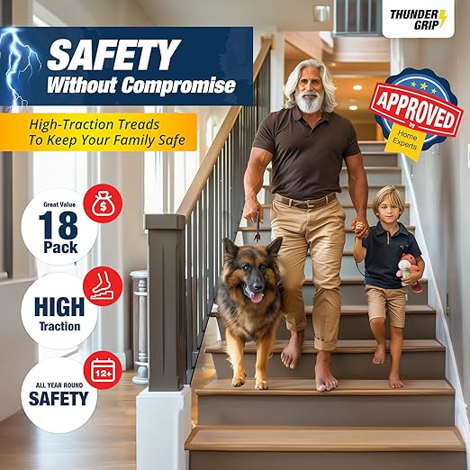 Clear Stair Treads Non-Slip 32"x4" - 18-Pack Indoor Stair Grips Non Slip for Wooden Steps - Anti Slip Adhesive Strips for Dogs & Elderly - Staircase Step Treads - Transparent Treads for Wood Stairs
