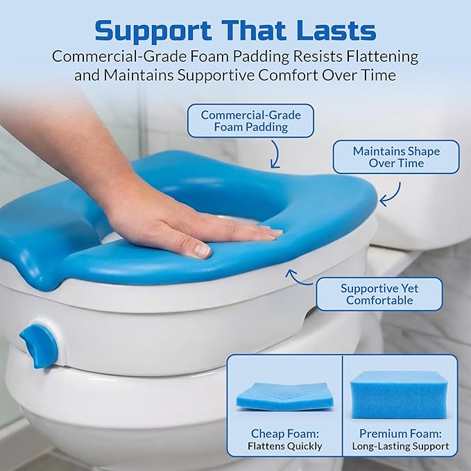 Platinum Health Soft-TOP 2.0 Deluxe Padded Raised Toilet Seat. Soft, Warm Padded Elevated Riser for Elongated/Round Toilets. Adds 5.5 Inches in Height for Safe Toileting. (no armrests)