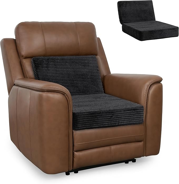 HIGOGOGO Corduroy Recliner Chair Cushion with Lumbar Support Pillow Soft Non-Slip 4" Thick Seat Pad Prevent Buttocks Pain in Seniors (Black, 12" Backrest)