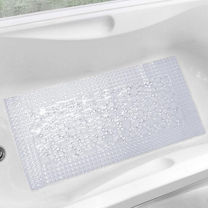 Trim to Fit Bathtub Mat Extra Long 20"x40" Non Slip with Suction Cups - Anti-Slip Shower Mat for Kids, Toddlers, and Seniors - Thick Bath Tub Mat with Multiple Drainage Holes, Clear