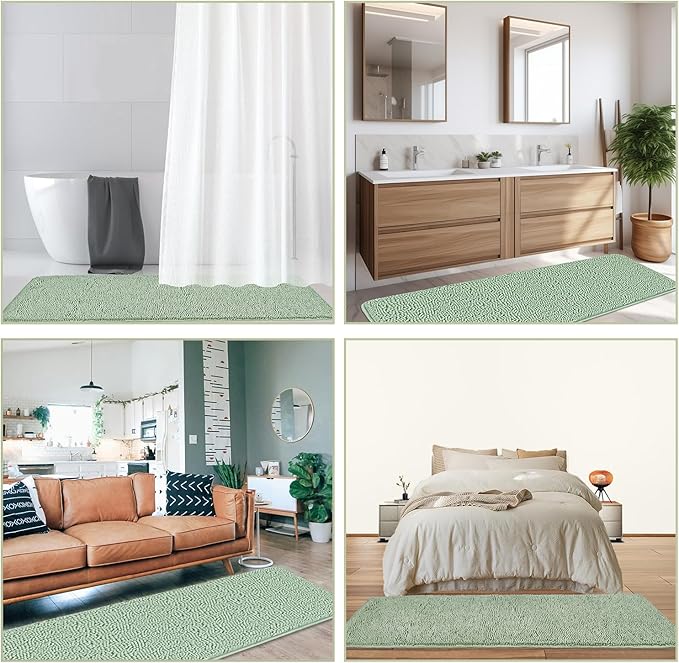 Bathroom Runner Rug 24 x 72 Non Slip – Extra Long Bath Mat | Absorbent and Washable Thick Chenille Runner Rug for Bathroom, Shower, Tub, Sink(Sea Foam)