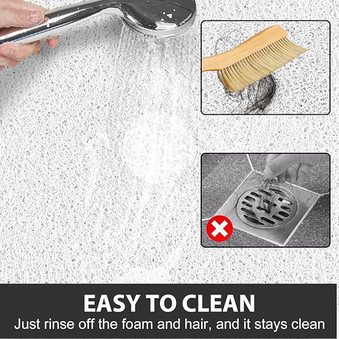 Non Slip Shower Mat: 24x24 inch Round Shower Mats for Inside Shower with Central Drain Hole, Soft Loofah Shower Floor Mat for Standing Shower Stall, RV, Tile Fiberglass Shower Pan, Quick Dry