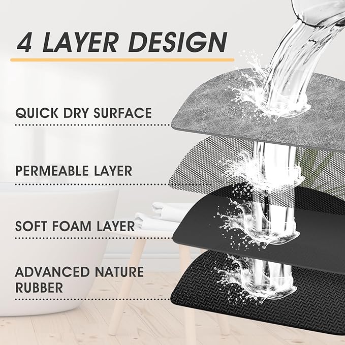 ACCUMTEK Non Slip Bath Mat, Thin Bathroom Rugs Fit Under Door, Quick Dry Bath Mats, Machine Washable Bath Rugs for Bathroom, Bathtub & Kitchen, Bathtub, Light Gray/Crackle/24 x17