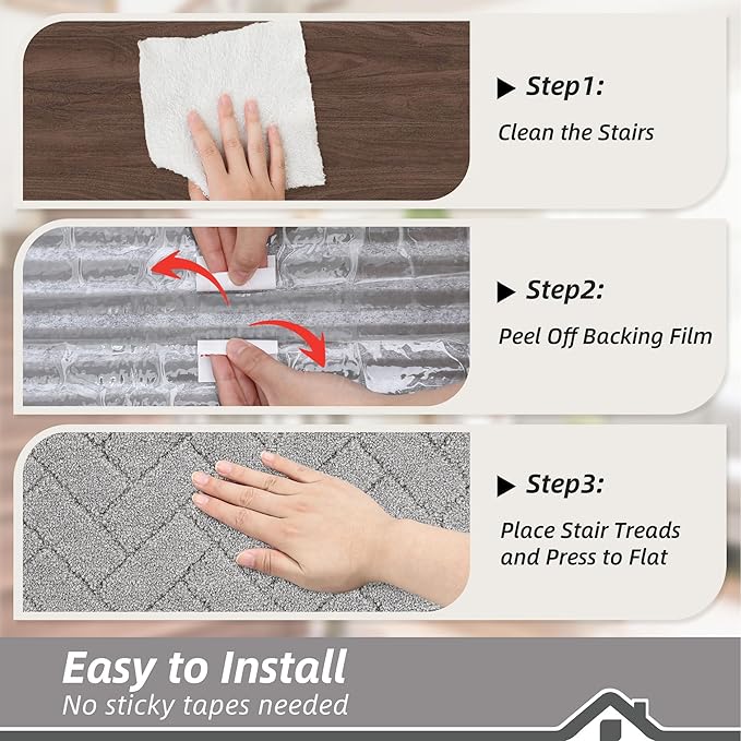 BEQHAUSE Edging Stair Treads for Wooden Steps 9" x 28", Non Slip Carpet Stair Treads Indoor Stair Runners, Soft Stair Rugs, Machine Washable, 100% Polyester, TPE Backing, 15pcs, Grey