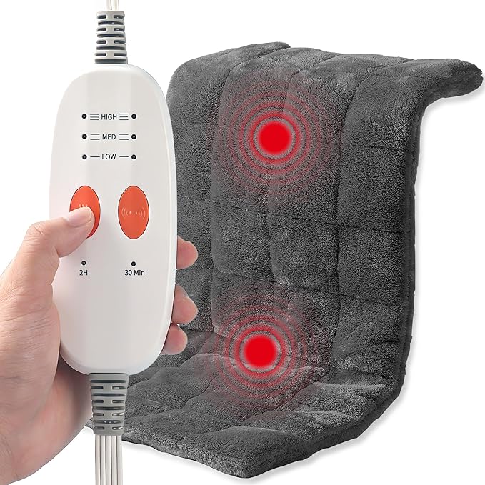 Weighted Heating Pad with Massager, FSA Electric Heating Pad for Back Pain Relif, 2.88LBS Heat Pad for Period Cramps with 2H Auto Shut Off 3 Massager Levels and 3 Heating Levels, 12"x24" Dark Grey