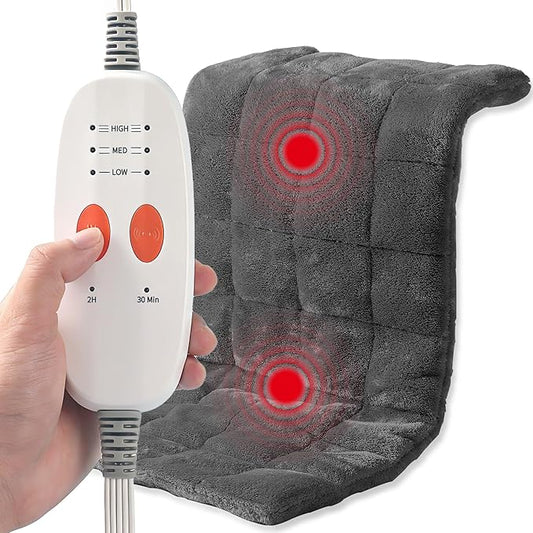 Weighted Heating Pad with Massager, FSA Electric Heating Pad for Back Pain Relif, 2.88LBS Heat Pad for Period Cramps with 2H Auto Shut Off 3 Massager Levels and 3 Heating Levels, 12"x24" Dark Grey