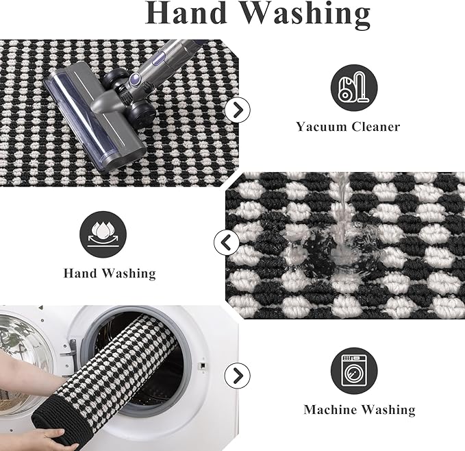 Ileading Runner Rugs for Hallway 2'x8' Non Slip Farmhouse Long Kitchen Floor Mats with Rubber Backing Absorbable Throw Rugs Machine Washable Indoor Helloween Decor Carpet for Entryway（Black&White）