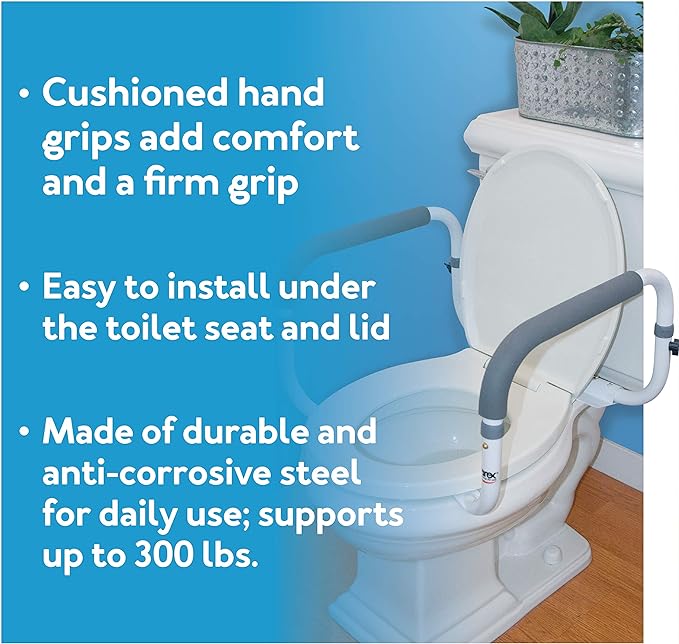 Carex Toilet Safety Frame - Toilet Safety Rails With Adjustable Width - Toilet Rails For Elderly, Handicap, Home Health Care Equipment After Surgery, Supports 300lbs