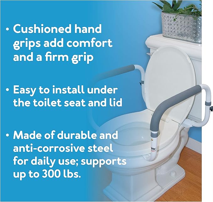 Carex Toilet Safety Frame - Toilet's Safety Rails with Adjustable Width - Toilet Rails for Elderly, Handicap, Home Health Care Equipment After Surgery, Supports 300lbs (Pack of 2)