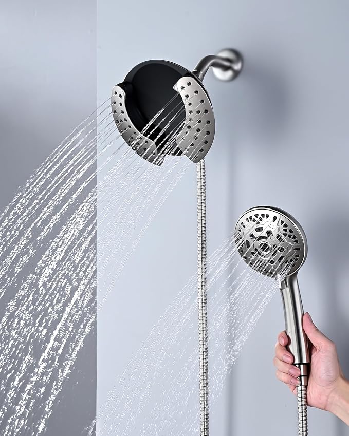 INAVAMZ 2.5GPM Shower Heads with Handheld Spray Combo: 7.2" Rainfall Shower Head & Hand Held Shower Head 2-IN-1 Shower Head with 60" Rotatable Stainless Steel Hose Nickel, Shower Trim Systems