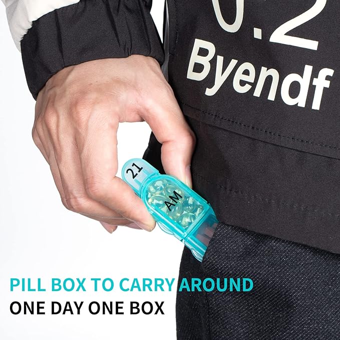 Daviky Monthly Pill Organizer 2 Times a Day, 30 Day Pill Box AM PM with Separate Container, One Month Medicine Case Twice a Day to Hold Vitamins, Supplements and Medication (Cyan)