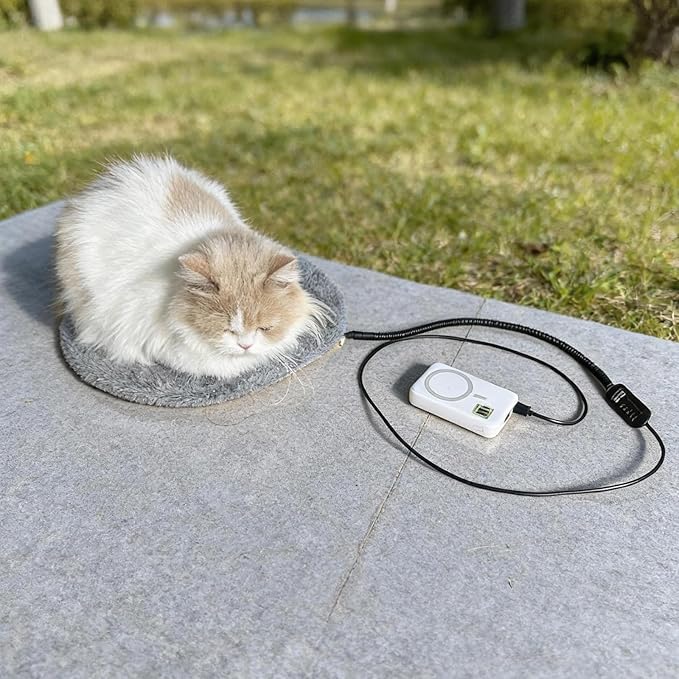 USB Pet Heating Pad with Washable Cover, 5-Temp & Timer – Turn Any Bed Heated, 140°F Auto Shut-Off, 5V Safe Warmer for Cats & Dogs Indoor/Outdoor, Power Bank/Wall/Car Powered (12"x12")