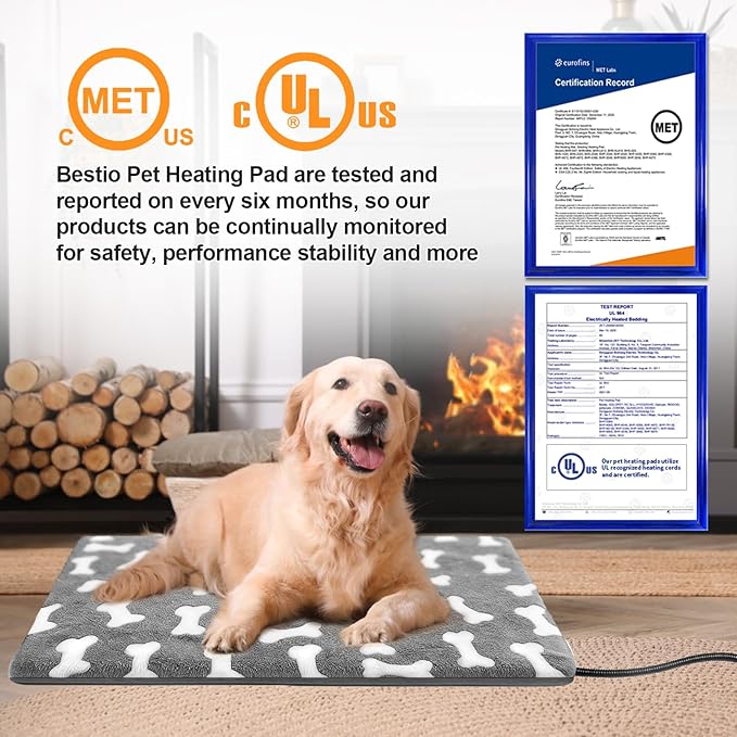 Bestio Cat Heating Pad，16 in Dog Cat Heating Pad，Obtained MET and UL Dual Certification,Smart Thermostat Switch from 1-24 Hours,Indoor Pet Heating Pad for Cats Dogs, Rabbit Pet Heated Pad