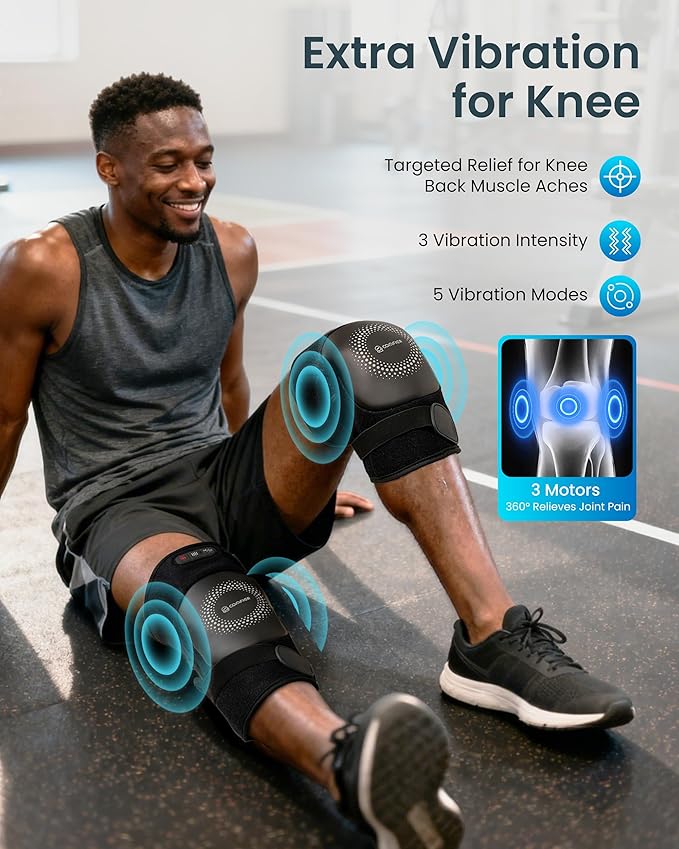 COMFIER Cordless Knee Massager with Graphene Heating, 3 Vibration Motors, Rechargeable Heated Knee Brace with 5 Modes & 3 Heat Levels, Portable Heating Pad for Men Women Seniors, Gift for Mom Dad