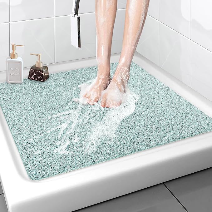 Shower Mat Non Slip - 32x32 Inch Soft Comfort Bath Mat with Drainage Holes, PVC Loofah Massage Bathmat for Shower, Tub, Bathroom, Wet Areas, Quick Drying