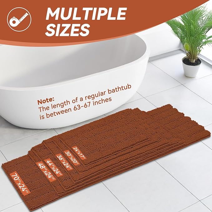 Bcoimo Large Bathroom Rug, Chenille Bath Mat with High Low Pile Design, Soft Absorbent Non Slip Bath Rug, Machine Washable Quick Dry Mat for Shower, Tub, Sink and Vanity