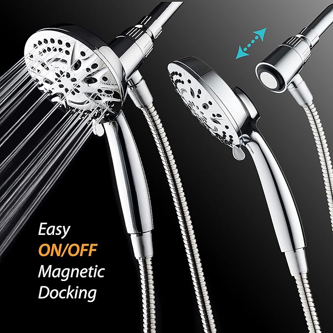AquaDance New Magnetic Guidance Docking System - High-Pressure 8-setting Handheld Shower Head with Giant 5 inch Face, Magnetic Bracket, Extra-long 72 inch Stainless Steel Hose/All Chrome Finish