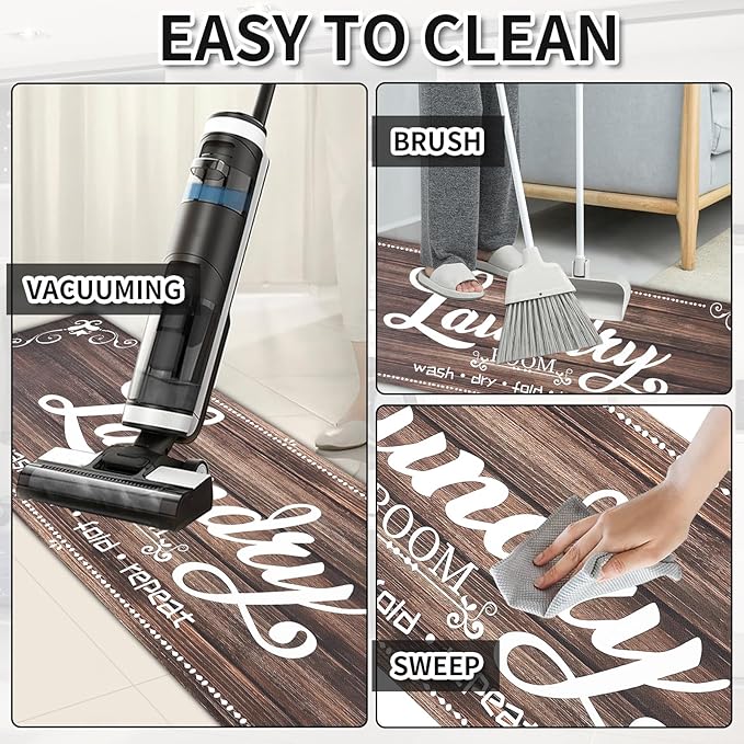 XLHOMO Laundry Room Rug Runner, 17"x60" Non Slip Brown Nappa Leather Laundry Rugs, Farmhouse Washable Floor Laundry Mats for Laundry Room, Kitchen, Washroom, Bathroom, Mudroom, Hallway Entryway Decor