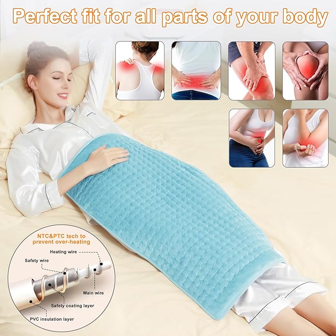 Deepsoon Heating Pad,Electric Heating Pads for Back,Neck,Moist Heating Pad for Abdomen Shoulder Knee Legs,Dry/Moist Heat&Auto Shut Off,Mother's Day Birthday for Men and Women,Babyblue,33x17 Inch