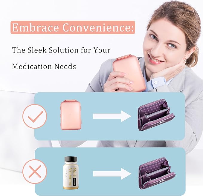 Pill Organizer with Medicine Labels 161 Labels Travel Daily Pill Container Mini Medication Organizer Storage Pill Organizer Travel Essentials Pill Case 7 Day (Beige, 1 Pack)
