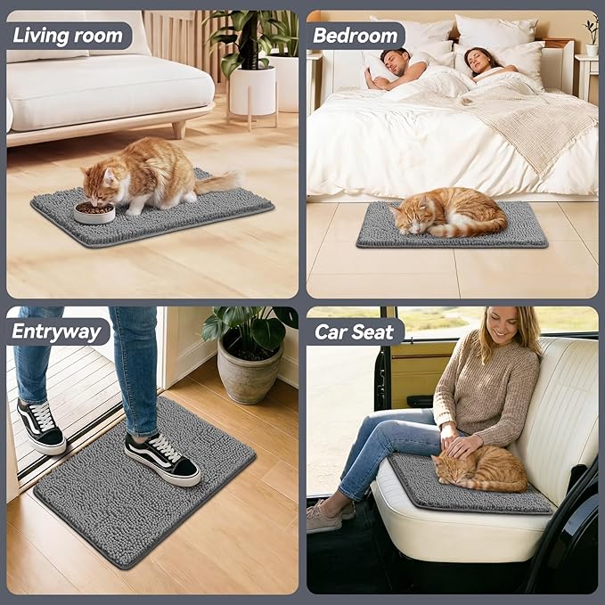 Bcoimo Super Absorbent Cat Door Mat, 24"*17" Anti Slip Mat for Muddy Paws, Pet Rugs for Dirty Paws Washable that Absorbs Moisture and Dirt, for Cat Cage and Pet Resting Carpet