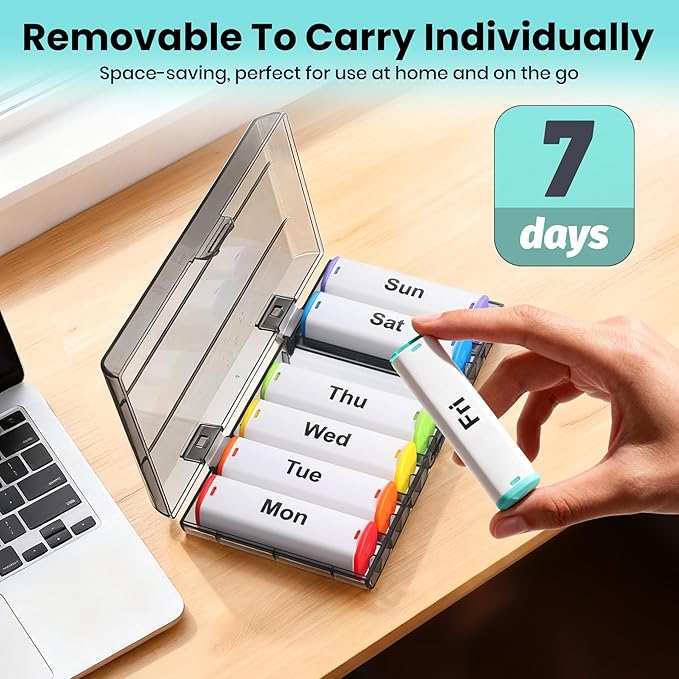CAidRE Weekly Pill Organizer 2 Times a Day - 7 Day AM PM Pill Box Large Travel Pill Case, Daily Pill Container Dispenser for Vitamins, Supplements, Fish Oils, Medication Storage Pill Holder, White