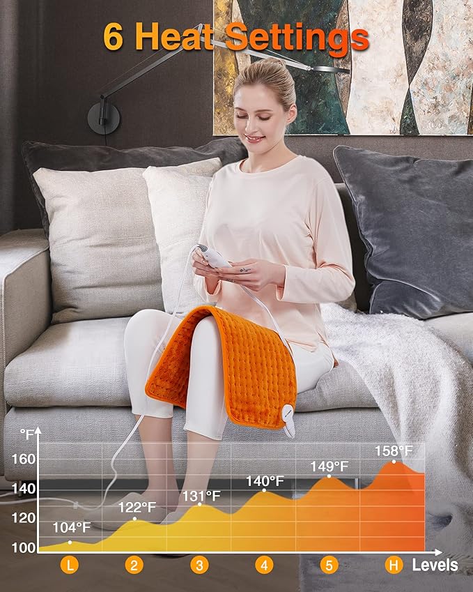 WOOMER Extra Large Heating Pad, Electric Heating Pad for Back Pain & Cramps Relief, Heat Pad with Multi-Color Option, Moist Heat Therapy Feature, Auto Shut-Off, Power Cords Storage Belt