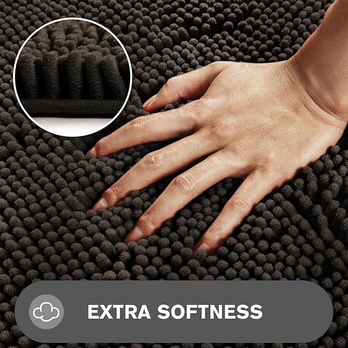 Bathroom Rugs Sets 2 Piece – Absorbent and Washable Bath Mat, Non-Slip, Thick Soft Chenille Bath Rugs for Bathroom Floor, Shower, Sink(17" x 24"+17" x 47", Chocolate Brown)
