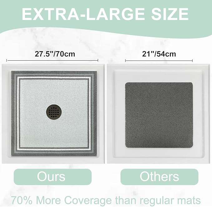 Square Shower Mat Non Slip: 27x27 Inch Extra Large Shower Mats for Inside Shower, Anti Slip Shower Floor Mat, Loofah Shower Stall Mats for Elderly, Non Slip Shower Mat with Drain Hole in Middle