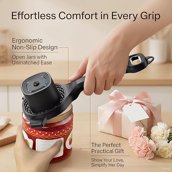 Electric Jar Opener, Bottle Opener, Smoothly Electric Adjustable Design, Comfortable Easy-Grip Handle, Multifunctional for Seniors & Weak Hands & Kids, Gift for Mother