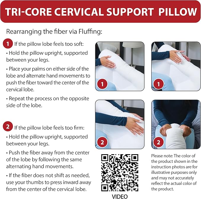Core Products Tri-Core Cervical Support Pillow – Firm Orthopedic Neck Pillow for Pain Relief, Back and Side Sleepers – Ergonomic Contour Pillow – Assembled in USA, Midsize, Gray