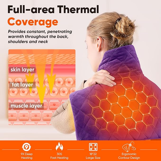 Purple Weighted Heating Pad for Neck Shoulders and Back, Mothers Day Gifts for Mom Wife Grandma, Birthday Gifts for Mom Older Women, Electric Heated Blanket with 9 Heat Options 4 Auto-Off Timer