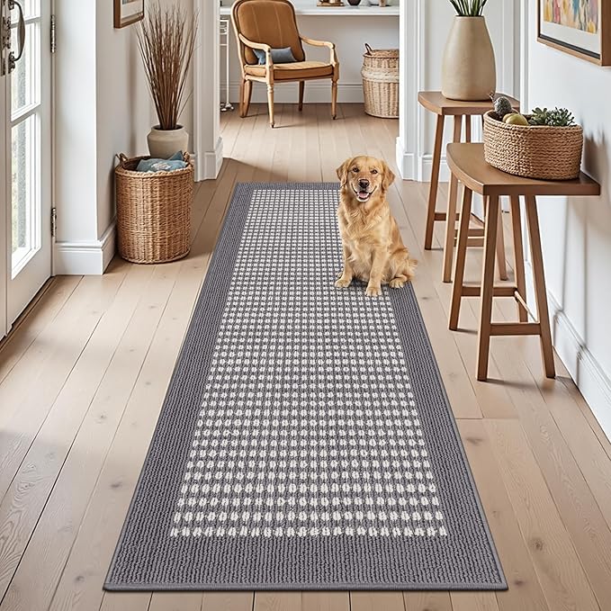 Ileading Laundry Room Runner Rug 2'x6' Non Slip Farmhouse Kitchen Floor Mats with Rubber Backing Machine Washable Grey Indoor Decor Carpet for Doormat Hallway Entryway Petmat Garage Balcony