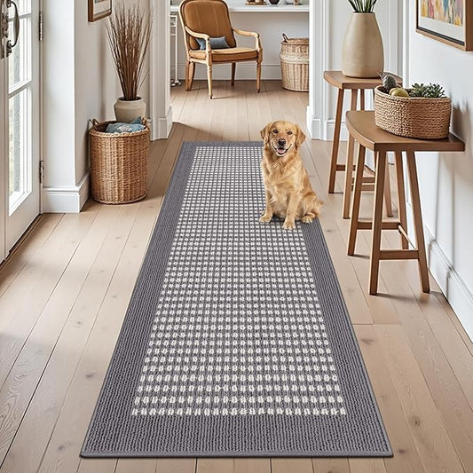 Ileading Laundry Room Runner Rug 2'x6' Non Slip Farmhouse Kitchen Floor Mats with Rubber Backing Machine Washable Grey Indoor Decor Carpet for Doormat Hallway Entryway Petmat Garage Balcony