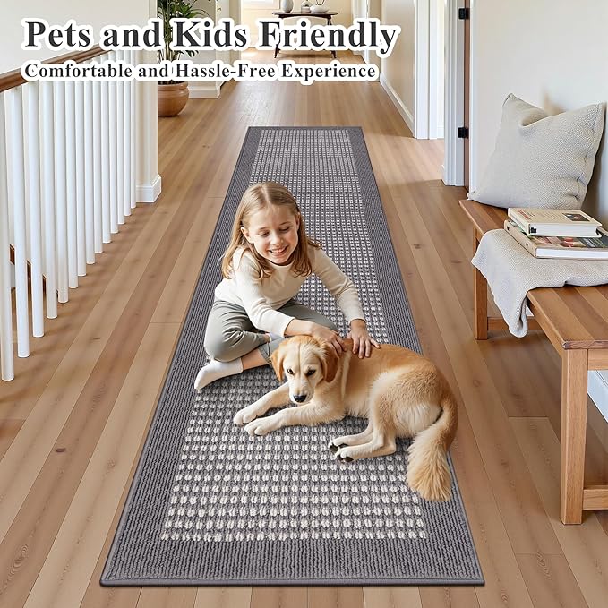 Ileading Hallway Runner Rug 2'x10' Heavy-Duty Durable Entryway Floor Mat with Non Slip Rubber Backing for Busy Traffic Extended Indoor Doormat Machine Washable Grey Kitchen Throw Rug for Corridor