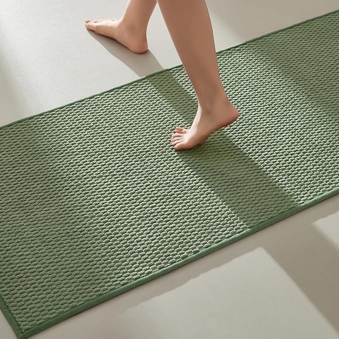 TYUU Bathroom Runner Rug, Long Bath Mat Washable Thin Quick Dry Low Pile Bathroom Runner Rugs 24 x 60 Non Slip, Sage Green 24"x60"