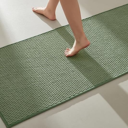 TYUU Bathroom Runner Rugs, Long Bath Mat Runner Washable Thin Quick Dry Low Pile Bathroom Runner Rugs Non Slip, Sage Green 24"x70"