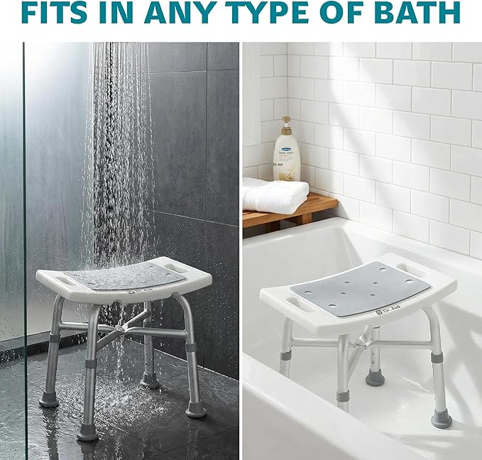 Dr. Aid Shower Chair for Inside Shower - 400 lbs, 5-Height Adjustable Bathroom Stool for Adults, Seniors & Disabled - 3-Minute Tool-Free Assembly, Anti-Slip Bath Bench for Tub & Small Showers