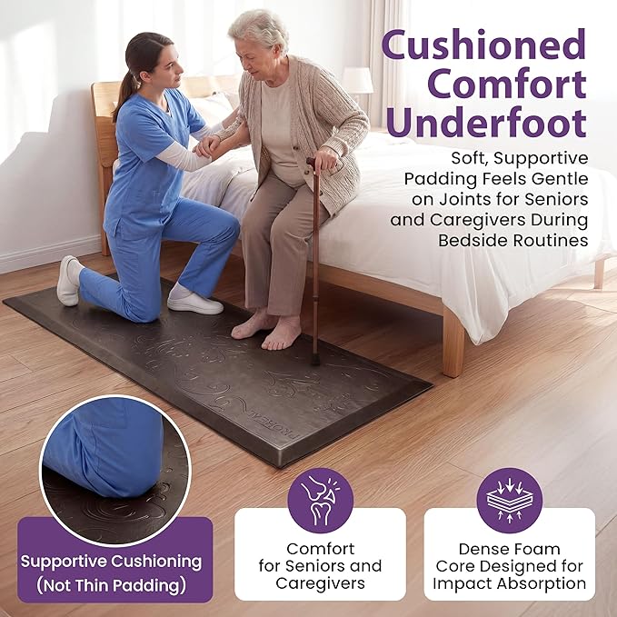 ProHeal Fall Mat for Elderly - Non-Slip Floor Mat for Seniors - Bedside Safety Fall Prevention - Elegantly Designed Brown Bedside Pads for Elderly - 70" x 24" x 0.7"