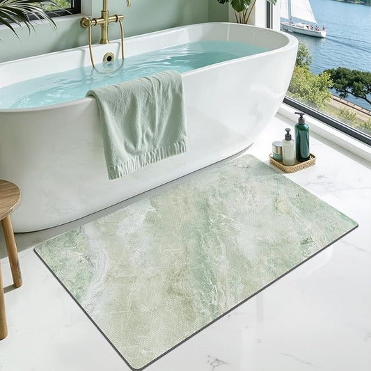 LUMI Ultra Thin Bath Mat, Super Absorbent Quick Dry Bathroom Rugs, Non-Slip Bathroom Mats, Marble Bathmats Fit Under Door, Bathtub, Sink, Shower Room, 24"x44", Green