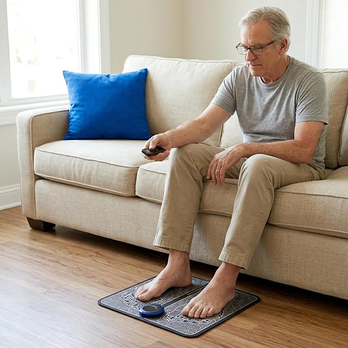 Foot Massager with Remote Control, Foot Stimulating Massage Mat Improves and Promotes Muscle Stimulator for Neuropathy & Recovery, 8 Modes 19 Levels, Foot Mat System for Pain Relief